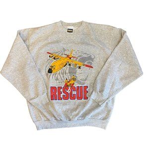 Vintage Tultex Canada Rescue Sweatshirt Size Large Graphic Gray Made in USA